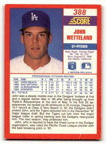 1990 Score #388 John Wetteland Los Angeles Dodgers Baseball Cards EX ID:55190 - Baseball Card Single