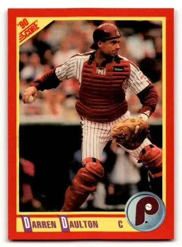 Original gloss Darren Daulton baseball card from 1990 Score #389 featuring Darren Daulton