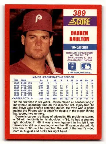1990 Score #389 Darren Daulton Philadelphia Phillies Baseball Cards ID:55200 - Baseball Card Single