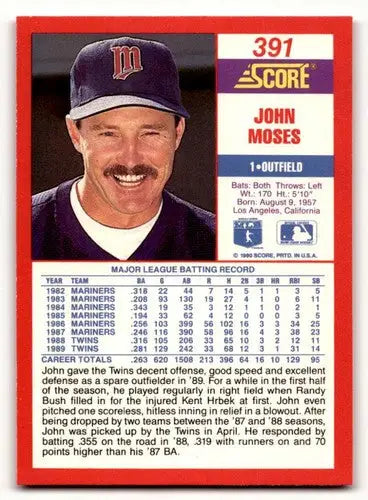 1990 Score #391 John Moses ID:46413 - Baseball Card Single