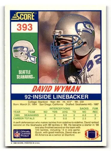 Original gloss David Wyman Seattle Seahawks football card from 1990 Score #393