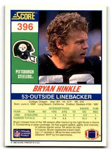 Original gloss Bryan Hinkle Pittsburgh Steelers football card from 1990 Score series
