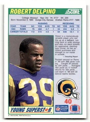 Original gloss Robert Delpino Los Angeles Rams football card from 1990 Score series