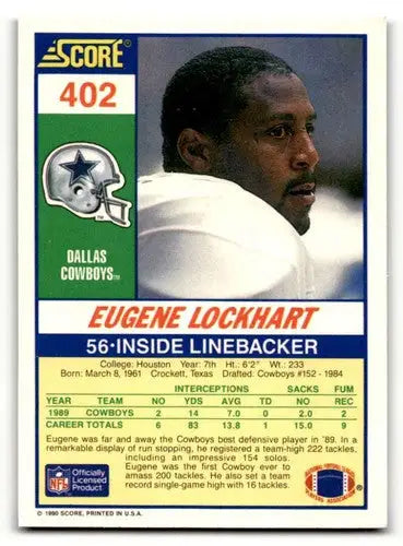 Eugene Lockhart Dallas Cowboys football card from 1990 Score series, excellent condition