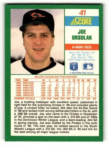 1990 Score #41 Joe Orsulak Baltimore Orioles Baseball Cards ID:52813 - Baseball Card Single