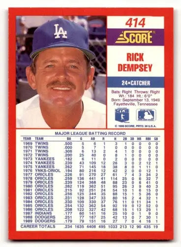 1990 Score #414 Rick Dempsey ID:46419 - Baseball Card Single