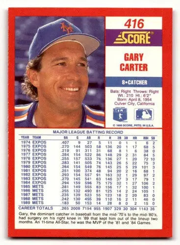 1990 Score #416 Gary Carter ID:46861 - Baseball Card Single