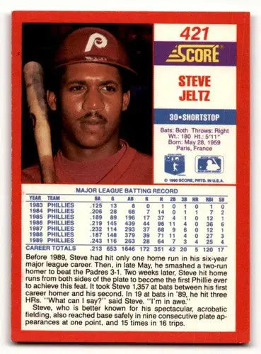 1990 Score #421 Steve Jeltz Philadelphia Phillies Baseball Cards EX/ ID:55201 - Baseball Card Single