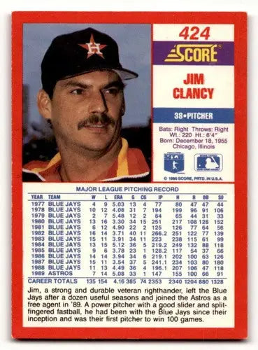 Jim Clancy Houston Astros baseball card from 1990 Score #424 in EX/NM condition
