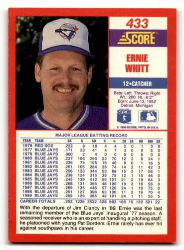 1990 Score #433 Ernie Whitt Toronto Blue Jays Baseball Cards EX/NM ID:58543 - Baseball Card Single