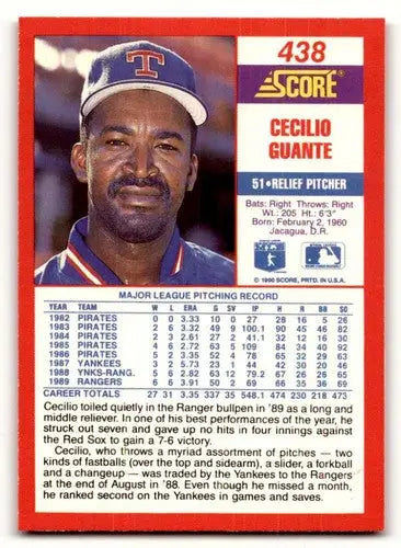 Original gloss Cecilio Guante baseball card from 1990 Score #438 featuring Simply Sandoval