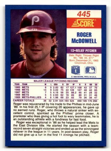 1990 Score #445 Roger McDowell ID:46868 - Baseball Card Single
