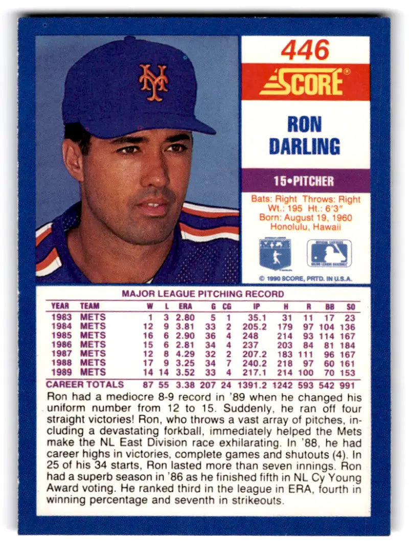 1990 Score #446 Ron Darling NM-MT Mets ID:70048 - Baseball Card Single