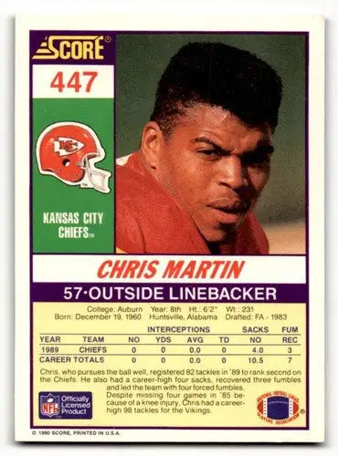 1990 Score #447 Chris Martin Kansas City Chiefs Football Cards EX/NM ID:57407 - Football Card Single