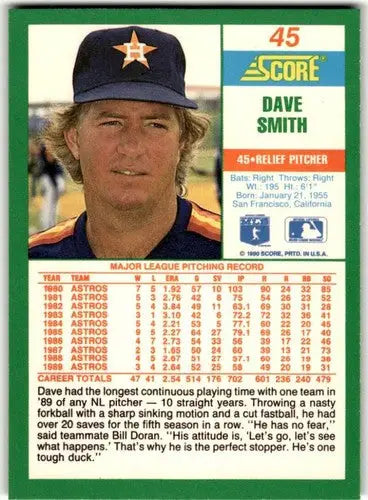 1990 Score #45 Dave Smith ID:46750 - Baseball Card Single