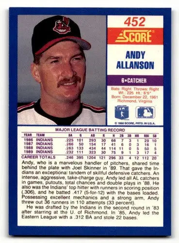 Original gloss of Andy Allanson Baseball Card from 1990 Score #452 featuring Simply Sandoval