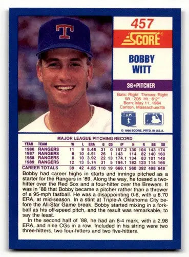 1990 Score #457 Bobby Witt ID:46873 - Baseball Card Single