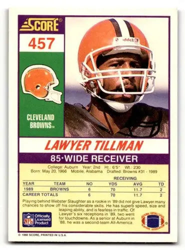Lawyer Tillman Cleveland Browns football card from 1990 Score #457, EX/NM condition