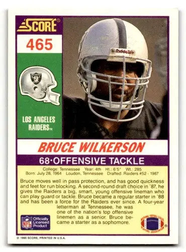 Original gloss Bruce Wilkerson Los Angeles Raiders football card 1990 Score #465
