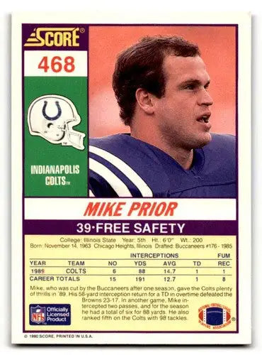 Original gloss Mike Prior Indianapolis Colts football card from 1990 Score series