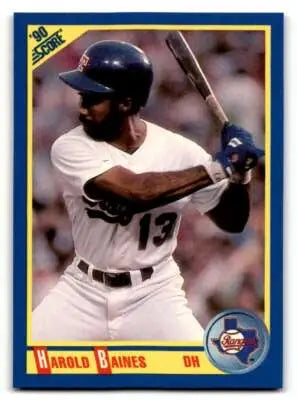 Original gloss Harold Baines baseball card from 1990 Score #470 with Simply Sandoval