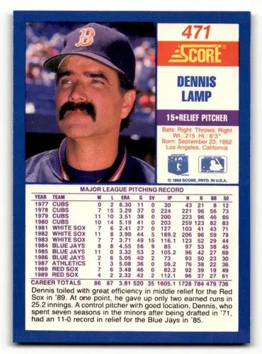 Original gloss Dennis Lamp baseball card from 1990 Score #471 featuring Simply Sandoval