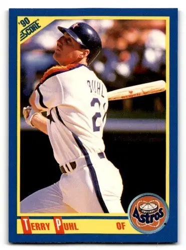 Original gloss Terry Puhl baseball card from 1990 Score #473 featuring Terry Puhl and Simply Sandoval