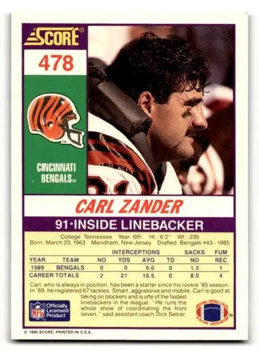 Carl Zander Cincinnati football card from 1990 Score #478 Cincinnati Bengals football