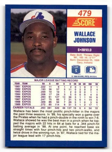 Original gloss Wallce Johnson baseball card from 1990 Score #479 featuring Simply Sandoval