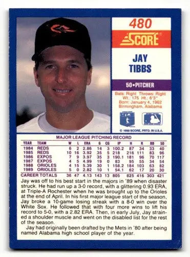 1990 Score #480 Jay Tibbs Baltimore Orioles Baseball Cards EX/NM ID:58539 - Baseball Card Single
