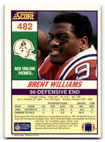 Original gloss Brent Williams Patriots football card from 1990 Score series