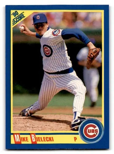 Original gloss 1990 Score Mike Bielecki baseball card featuring Mike Bielecki and Simply Sandoval