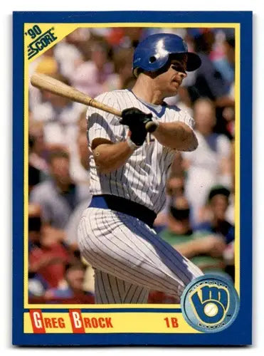 Original gloss of Greg Brock baseball card from 1990 Score #485 featuring Greg Brock