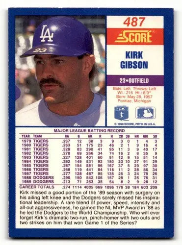 Original gloss Kirk Gibson Los Angeles Dodgers baseball card 1990 Score #487