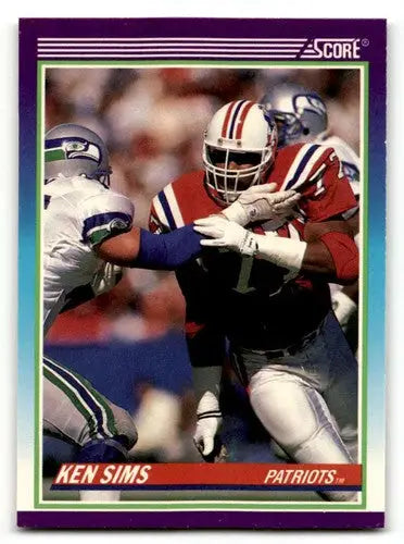 Original gloss Ken Sims 1990 Score Patriots football card New England Patriots football cards