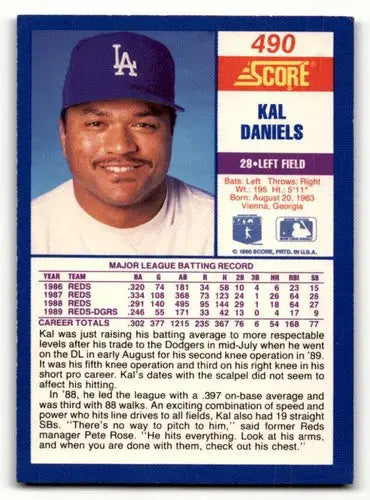 1990 Score #490 Kal Daniels Los Angeles Dodgers Baseball Cards EX/NM ID:55207 - Baseball Card Single