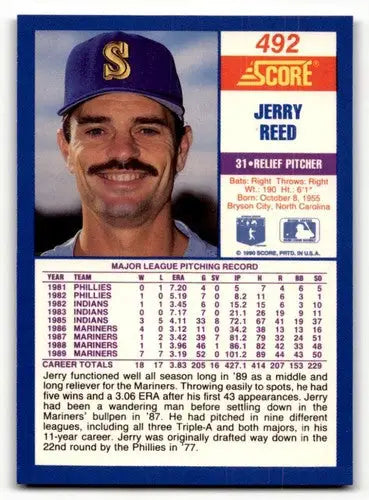 Original gloss 1990 Score Jerry Reed baseball card featuring Simply Sandoval ID 46927