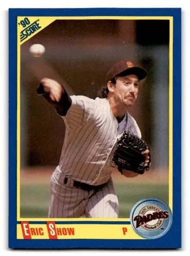 Eric Show baseball card from 1990 Score #493 showcasing original gloss sports cards