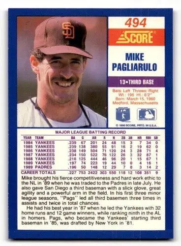 1990 Score #494 Mike Pagliarulo ID:46926 - Baseball Card Single