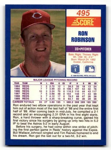 Ron Robinson baseball card with original gloss from 1990 Score #495 Simply Sandoval