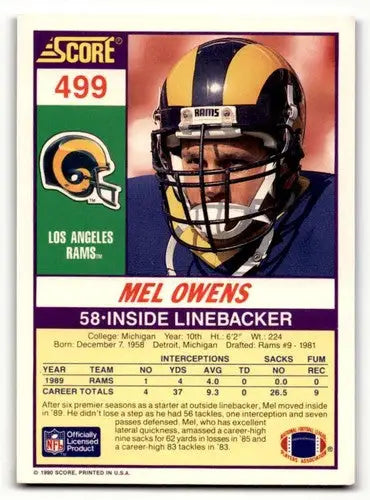 Mel Owens Los Angeles Rams football card from 1990 Score series