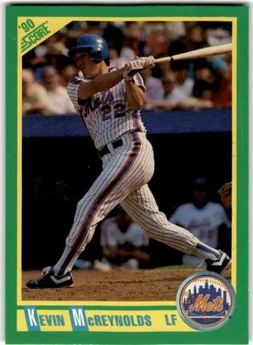 Original gloss Kevin McReynolds baseball card from 1990 Score #5 displayed with Simply Sandoval