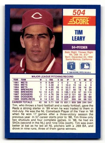 Original gloss 1990 Score Tim Leary baseball card featuring Tim Leary and Simply Sandoval