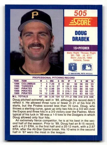 1990 Score #505 Doug Drabek ID:46934 - Baseball Card Single