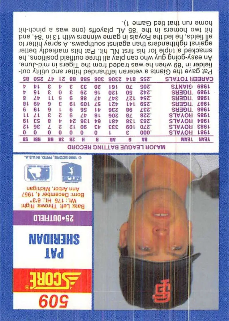 1990 Score #509 Pat Sheridan EX Excellent San Francisco Giants Baseball Card - Baseball Card Single