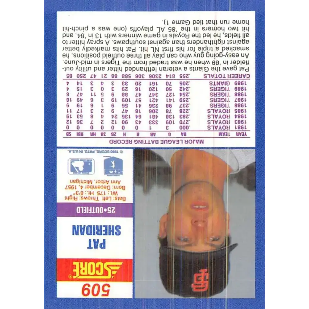 1990 Score #509 Pat Sheridan NM-MT San Francisco Giants Baseball Card - Baseball Card Single