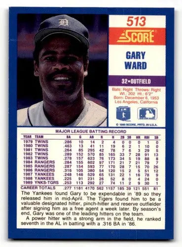 Gary Ward baseball card from 1990 Score with original gloss in Simply Sandoval collection