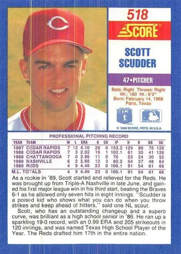 Vintage 1990 Score Scott Scudder baseball card with original gloss from Simply Sandoval