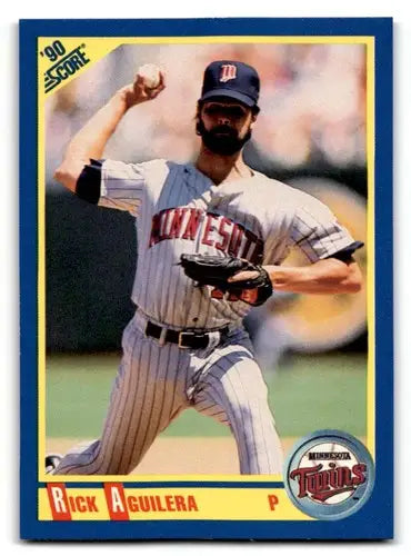 Original gloss 1990 Score Rick Aguilera baseball card featuring Simply Sandoval ID 46951