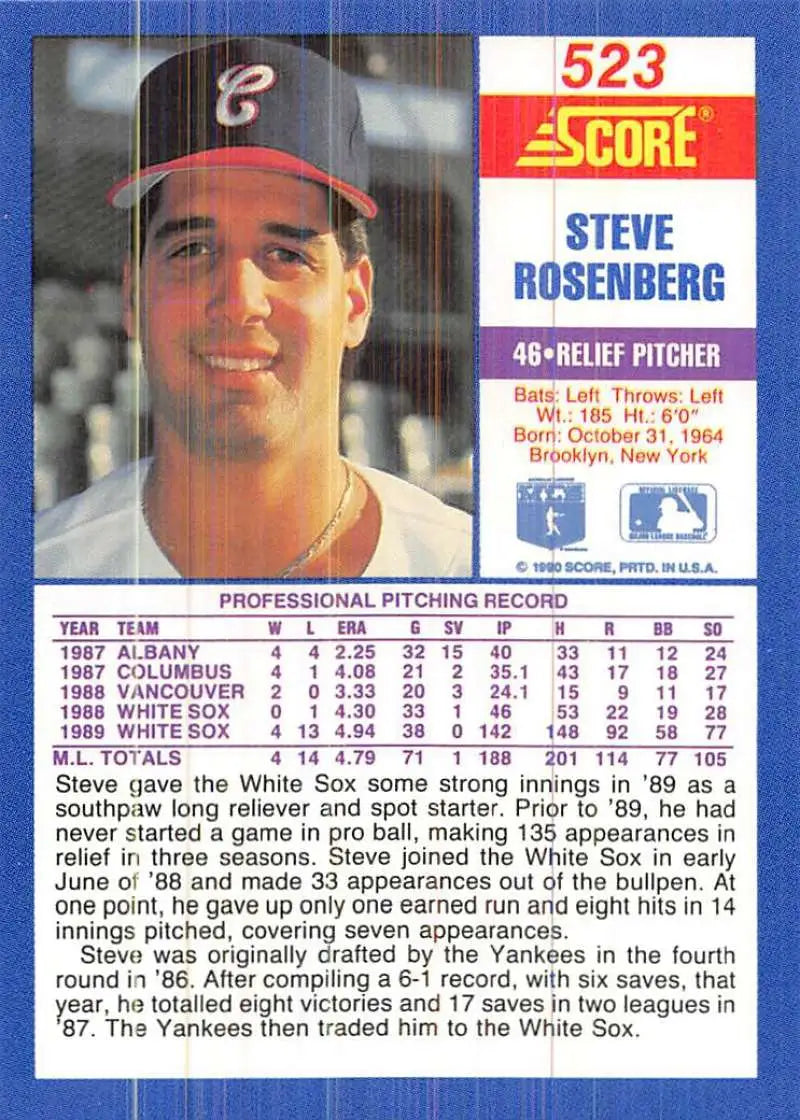 1990 Score #523 Steve Rosenberg EX Excellent Chicago White Sox Baseball Card - Baseball Card Single